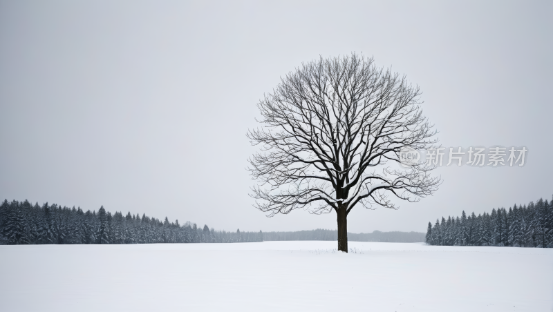 雪景中的一棵孤树高清风景图片