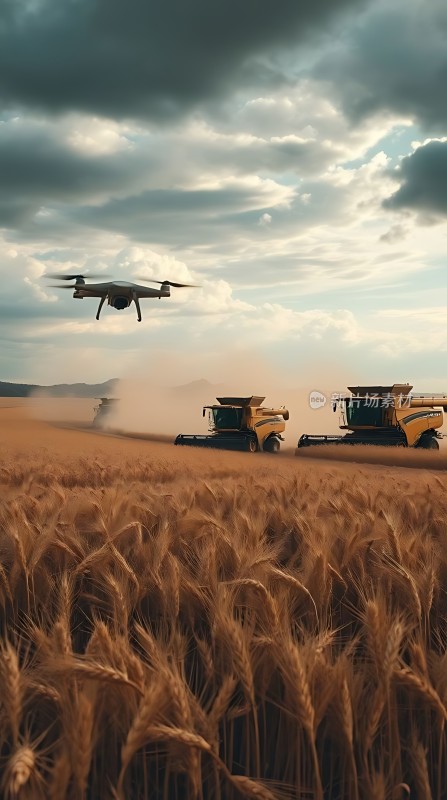 科技助力丰收无人机监控联合收割机作业