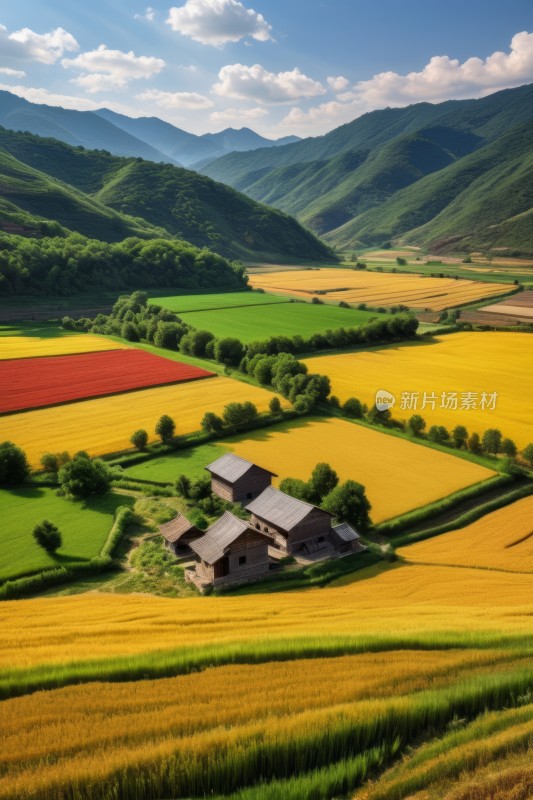 山谷中一座农场的景色一座山高清风景图片