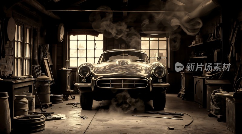 复古车库里的经典跑车
