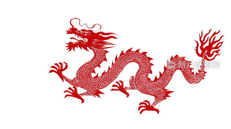 红色中国龙，龙年春节节日喜庆艺术剪纸