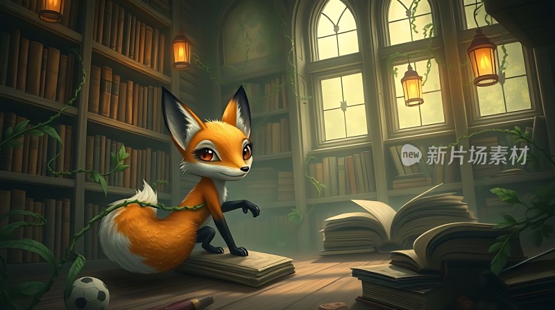 书架上的狐狸与书籍
