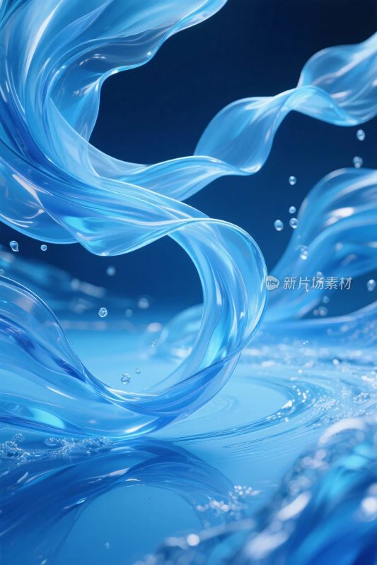 蓝色动感水波插画