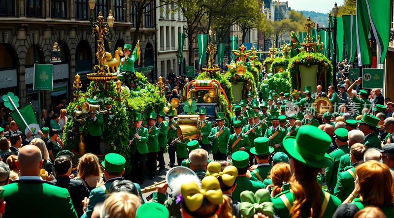 绿色狂欢节盛装游行中的欢乐瞬间