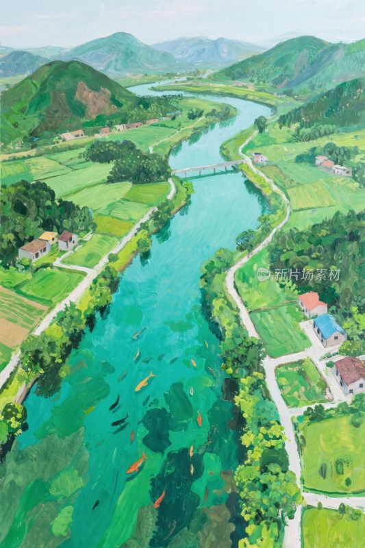 山水田园风景插画