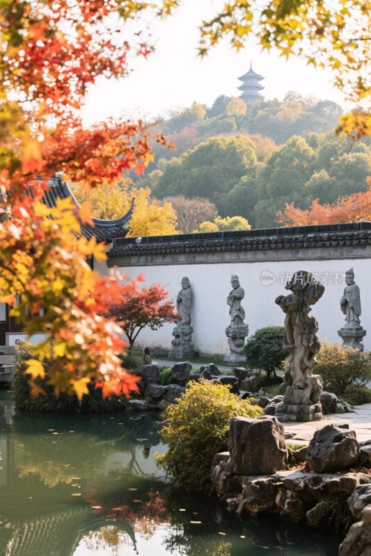 中式园林古建秋景