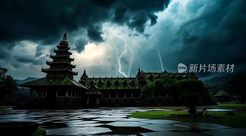 雷雨夜的古建筑