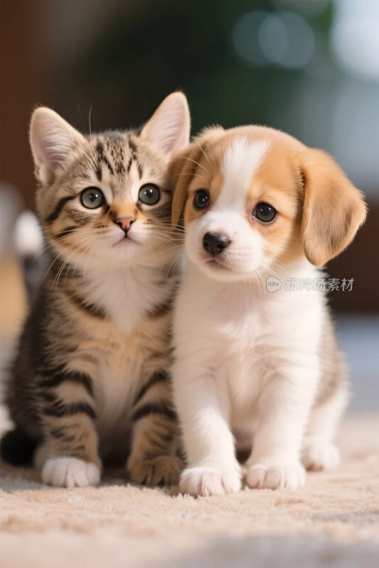 小猫与小狗相伴