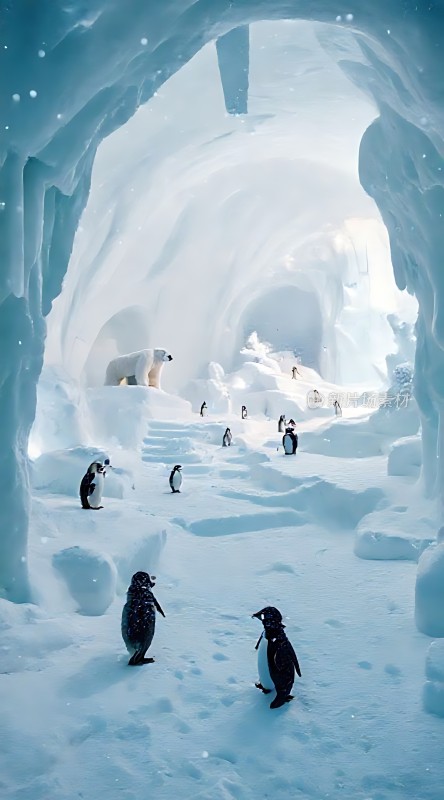 北极熊与企鹅共舞冰雪世界