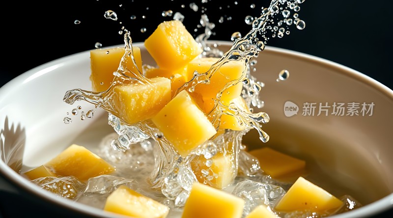 冰镇芒果块溅起的水花