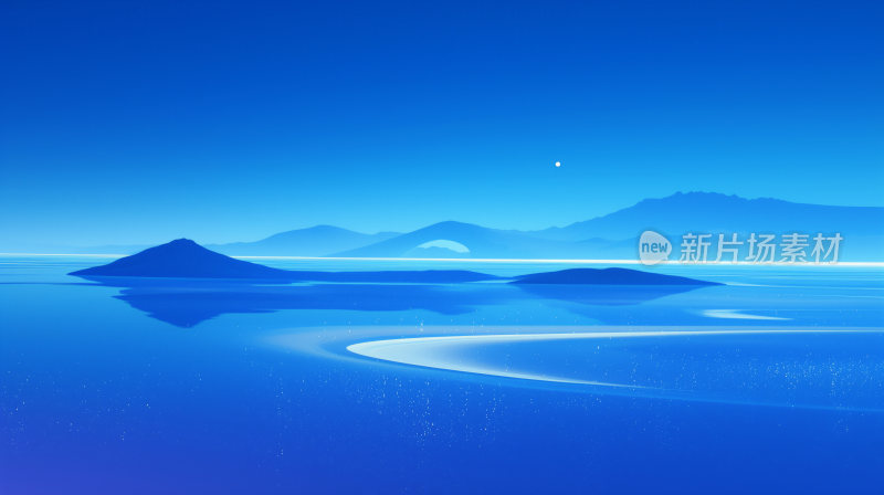 蓝色调极简主义的山水背景素材