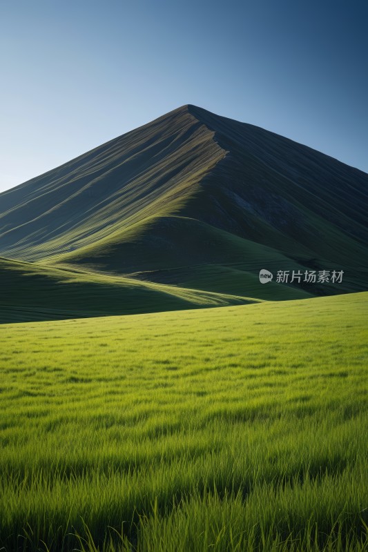 草地一座高山清图片