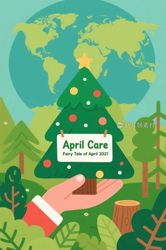 地球与爱心树环保插画