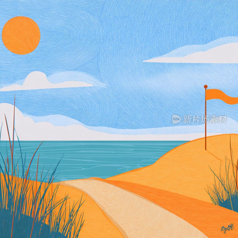 夏日海边风景插画