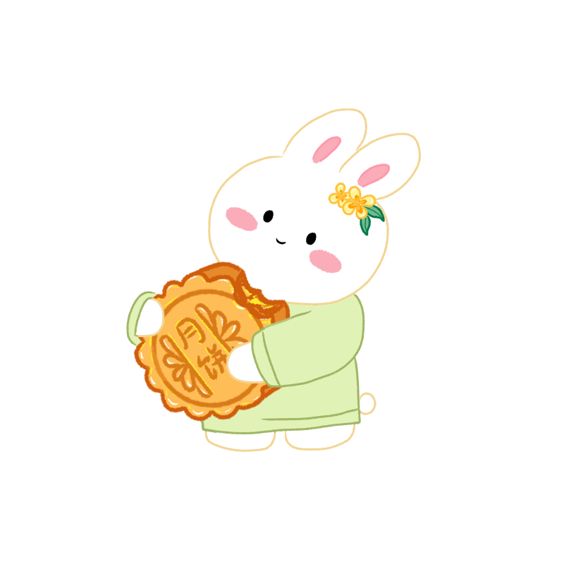 手持月饼的可爱卡通小兔
