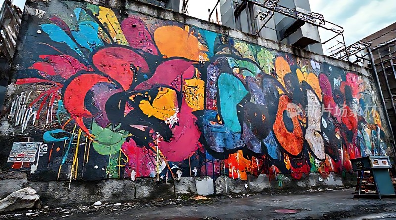 街头艺术墙绘色彩斑斓的涂鸦世界