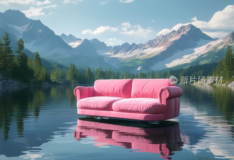 粉红沙发梦幻湖景