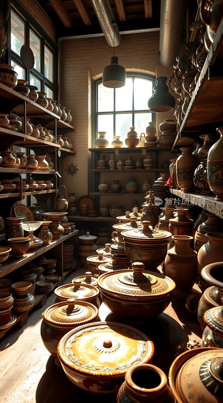 陶艺工坊阳光下的陶器盛宴