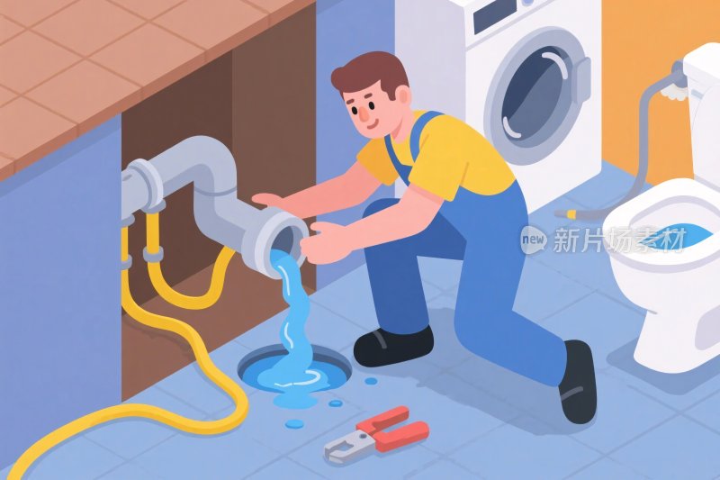 修管道的维修员插画