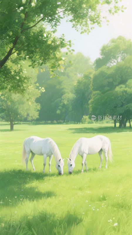 草地上的两匹白马