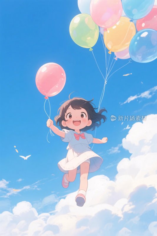 卡通女孩飞气球