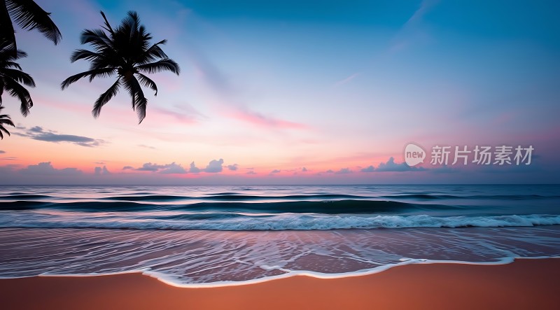 椰林晚霞映碧波