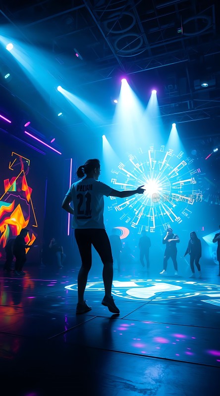 舞台灯光下的活力舞者