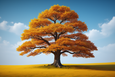 田野中央矗立着一棵大树高清风景图片