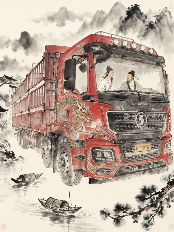 红色卡车上的龙纹