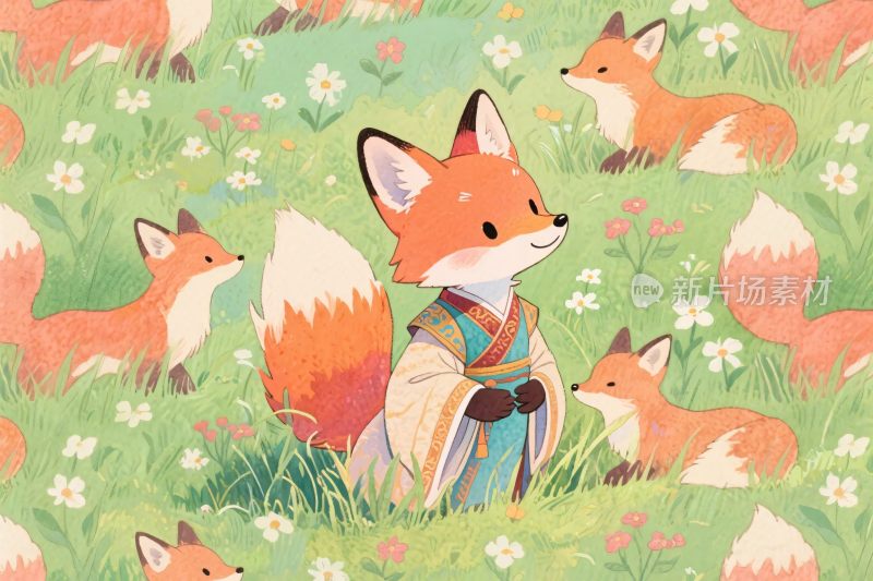 狐狸群像插画