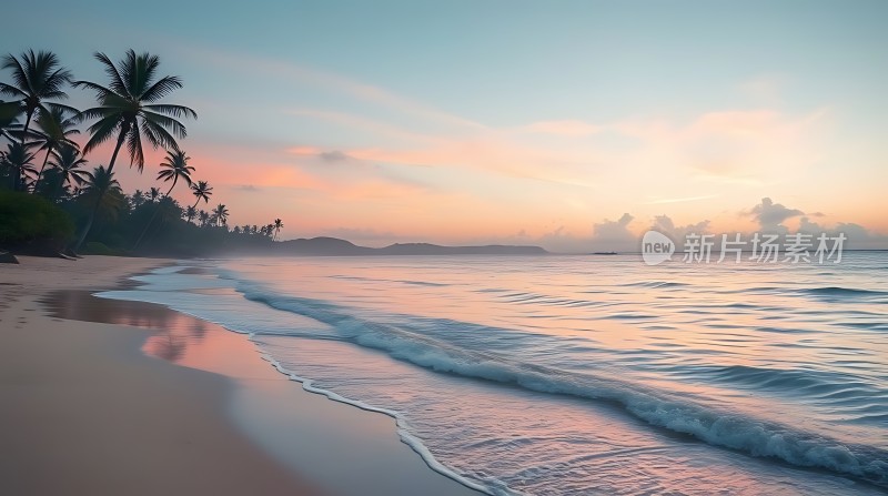 椰林晚霞映碧波