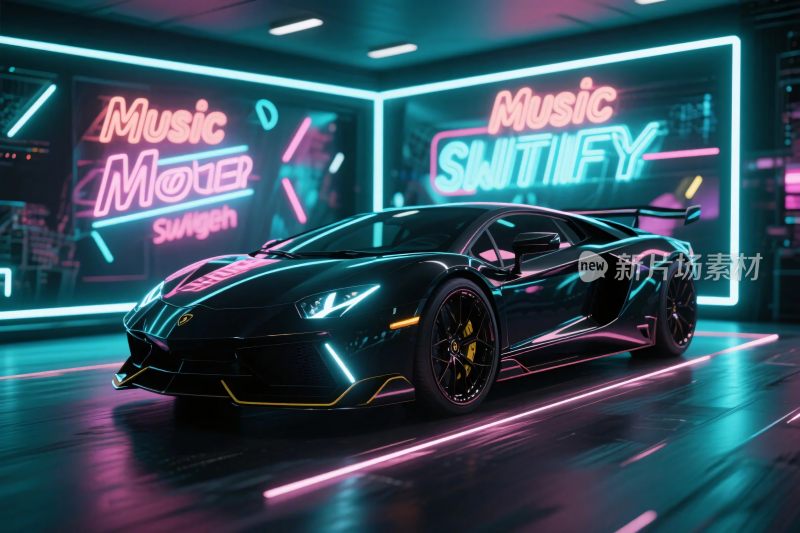 霓虹背景动感跑车