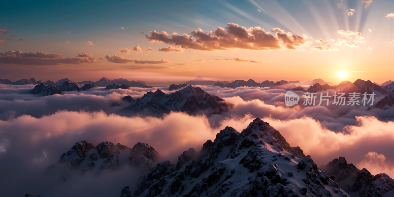 雪山日出云海 唯美风景 背景图