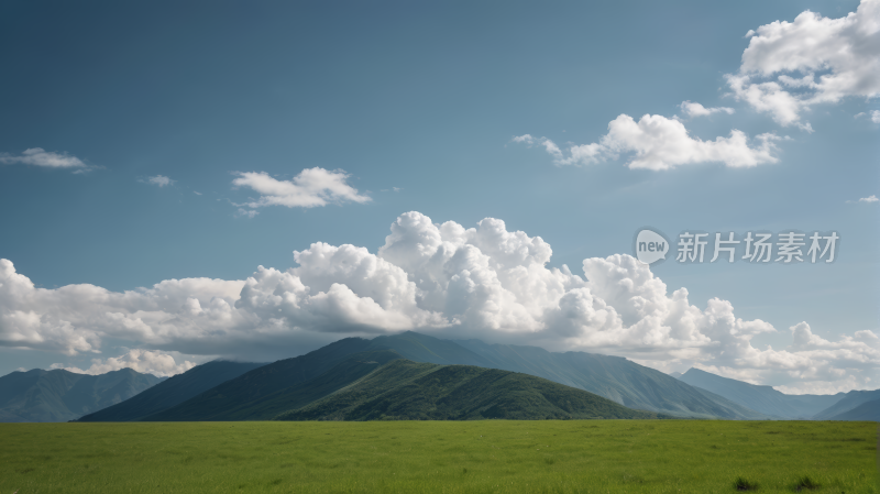 有一大片田野背景是一座山风景图片