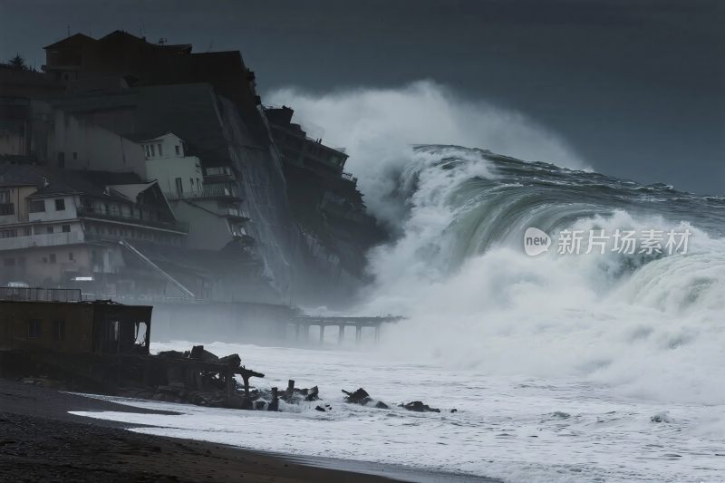 风暴中的海岸海浪