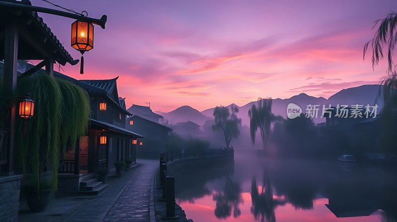 古街水乡日落黄昏