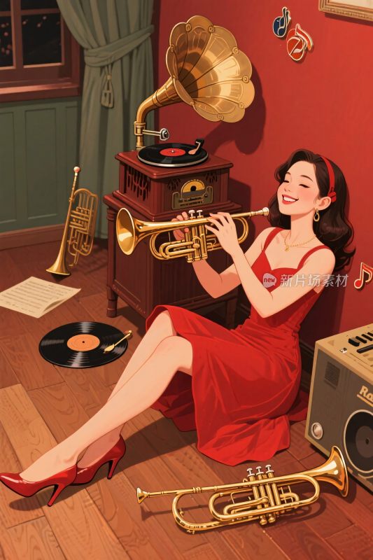 复古音乐插画场景