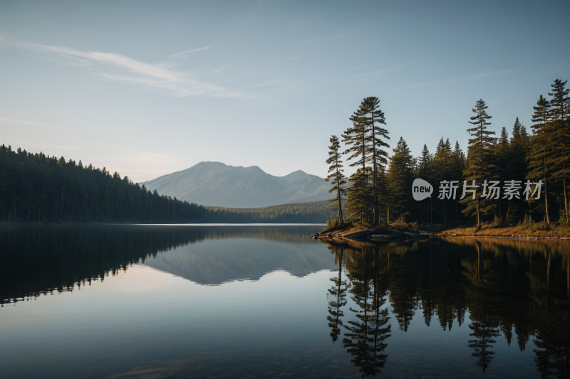 一个湖一座高山清风景图片