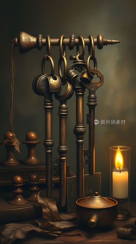 古铜钥匙与烛光
