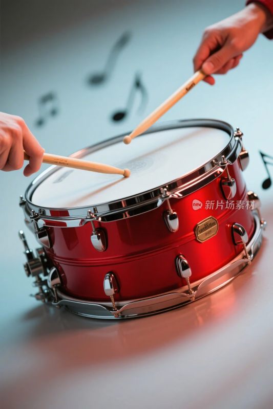 红色鼓与鼓槌演奏场景