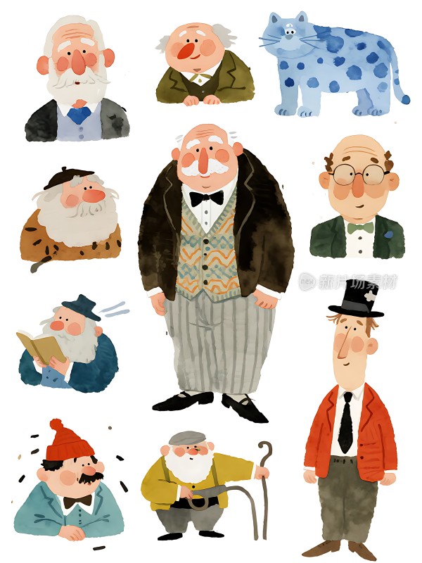 卡通老人与猫形象合集