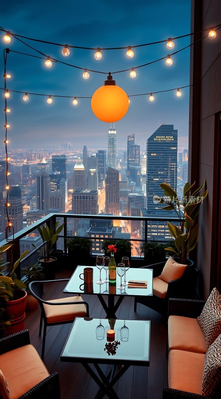 城市夜景下的温馨阳台
