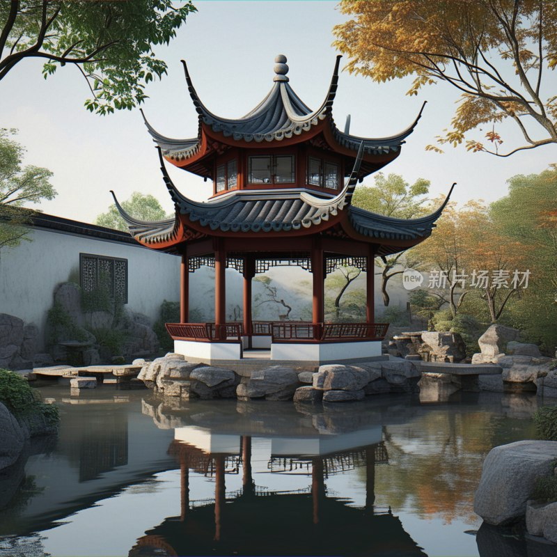 苏州园林八角亭景