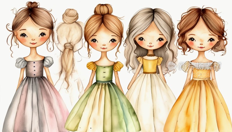 水彩公主纸娃娃