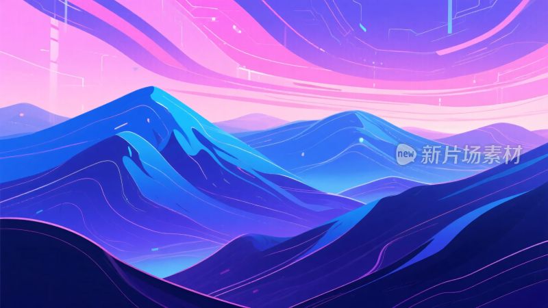 梦幻渐变色彩的山脉插画