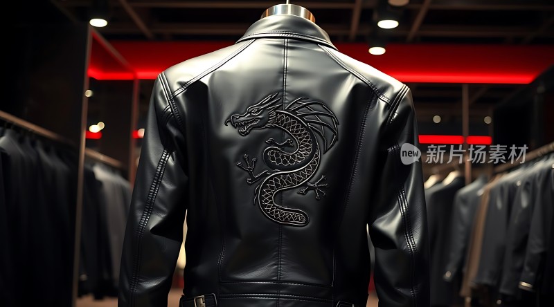 黑色皮衣上的龙纹设计
