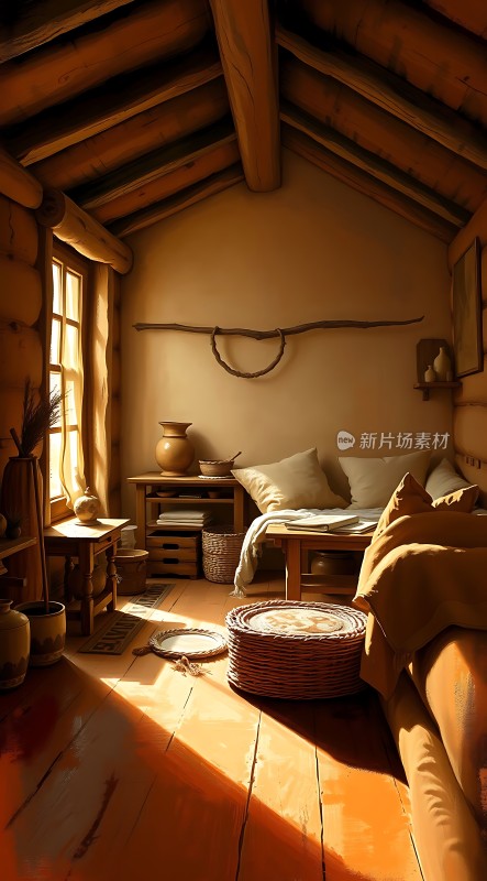 阳光下的温馨木屋