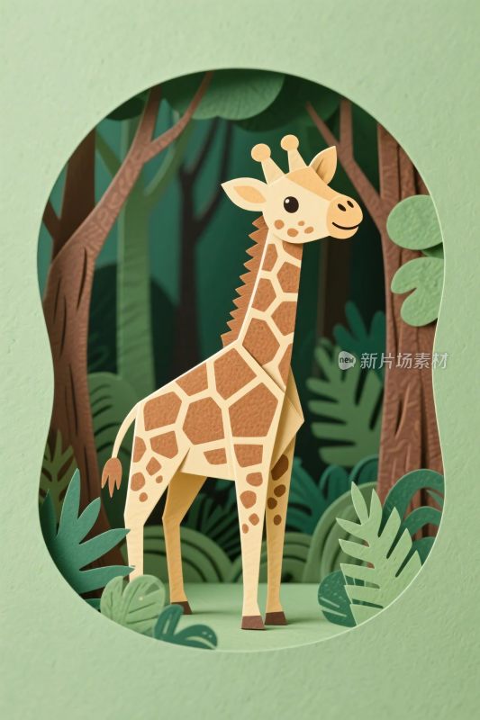 森林中的长颈鹿插画