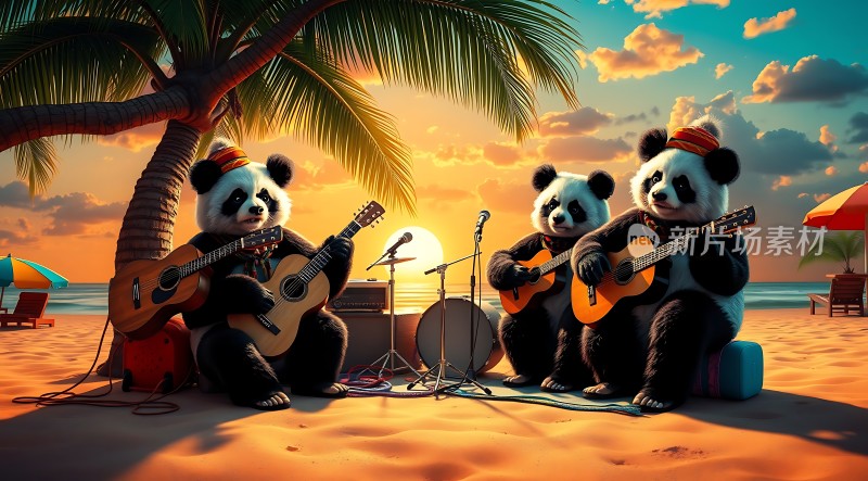 熊猫乐队沙滩音乐会