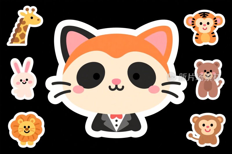卡通动物贴纸插画